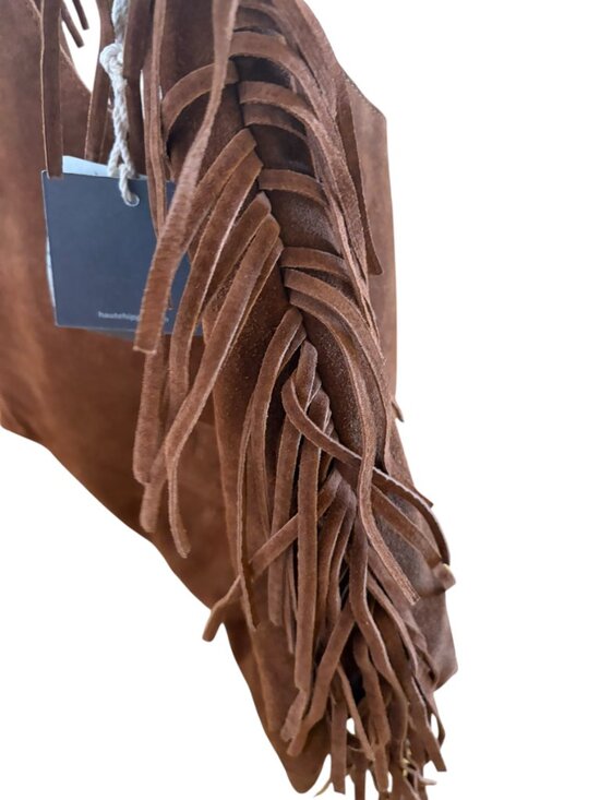 Haute Hippie Bohemian Festive Fringe Cognac Genuine Suede Hobo Bag/Purse - Picture 4 of 7